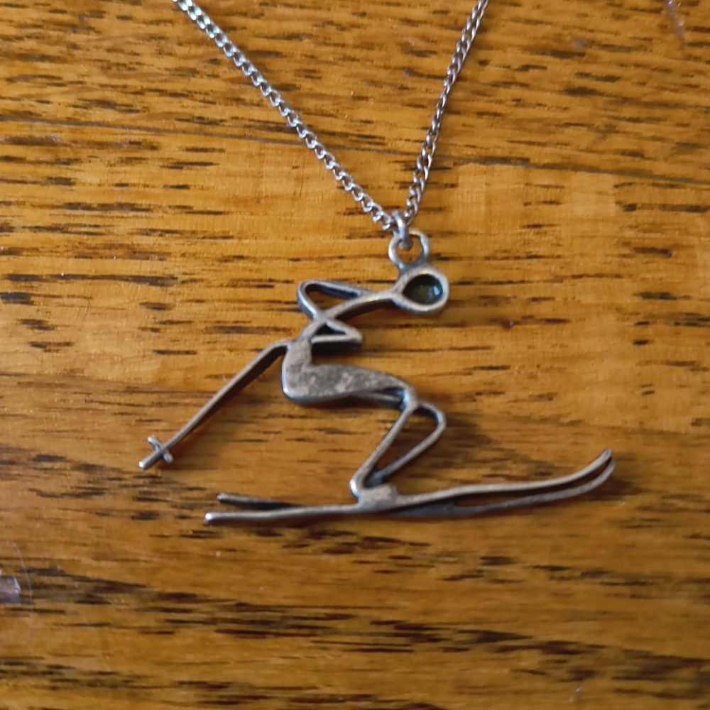 Sterling Silver Skiing Pendant Necklace